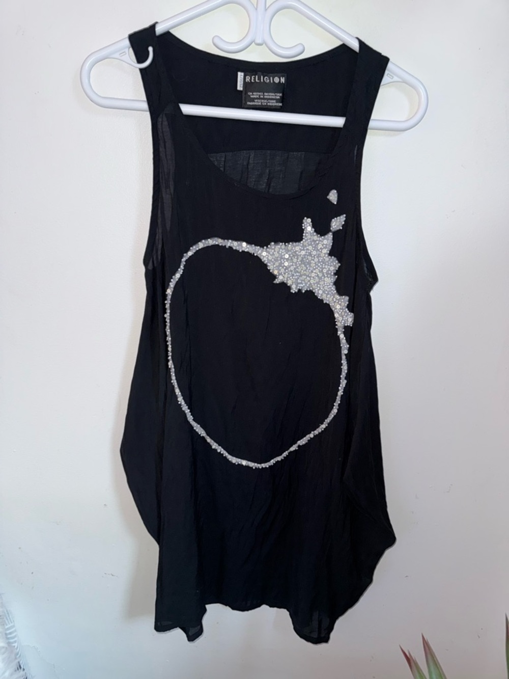 RELIGION  Silk Blend Black Sequin Beaded Tank Top Size L UK Brand